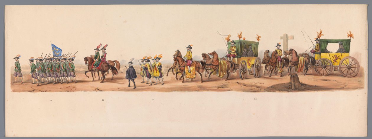 Historisk prosesjon ved det andre hundreårsjubileet for Utrecht University of Applied Sciences, 1836 (plate 6) De nederlandske hærenes innflyging til Oostende, 3. juli 1600, dagen etter seieren ved Nieuwpoort; i henhold til kostymefremstillingen gitt av H  av Victor Adam