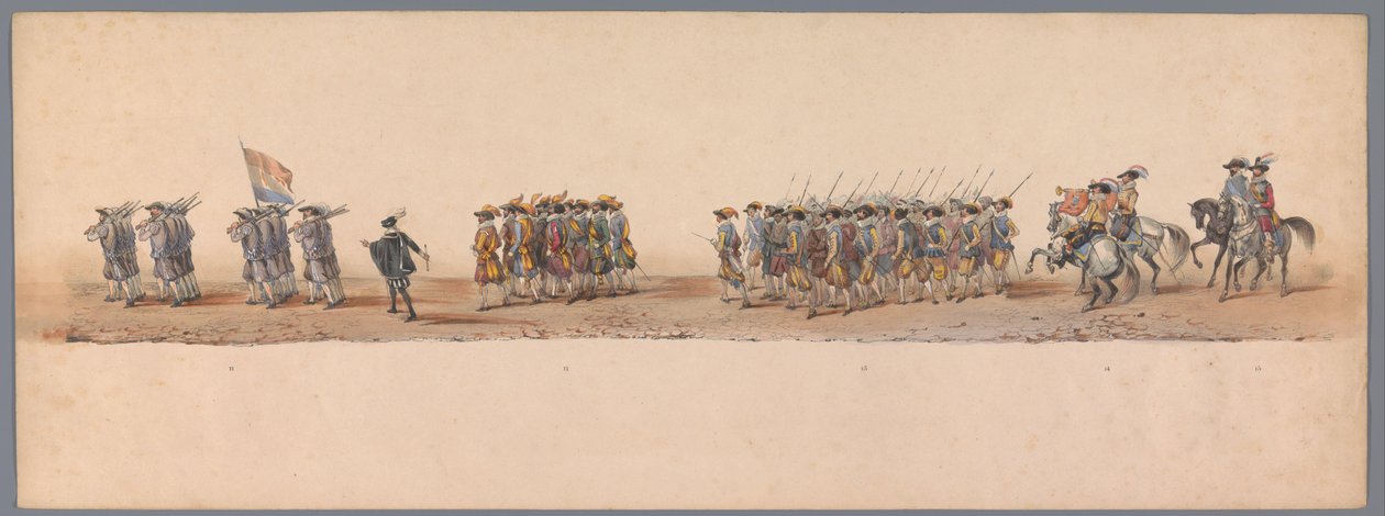 Historisk prosesjon ved det andre hundreårsjubileet for Utrecht University of Applied Sciences, 1836 (plate 4) De nederlandske hærenes innflyging til Oostende, 3. juli 1600, dagen etter seieren ved Nieuwpoort; i henhold til kostymefremstillingen gitt av H  av Victor Adam