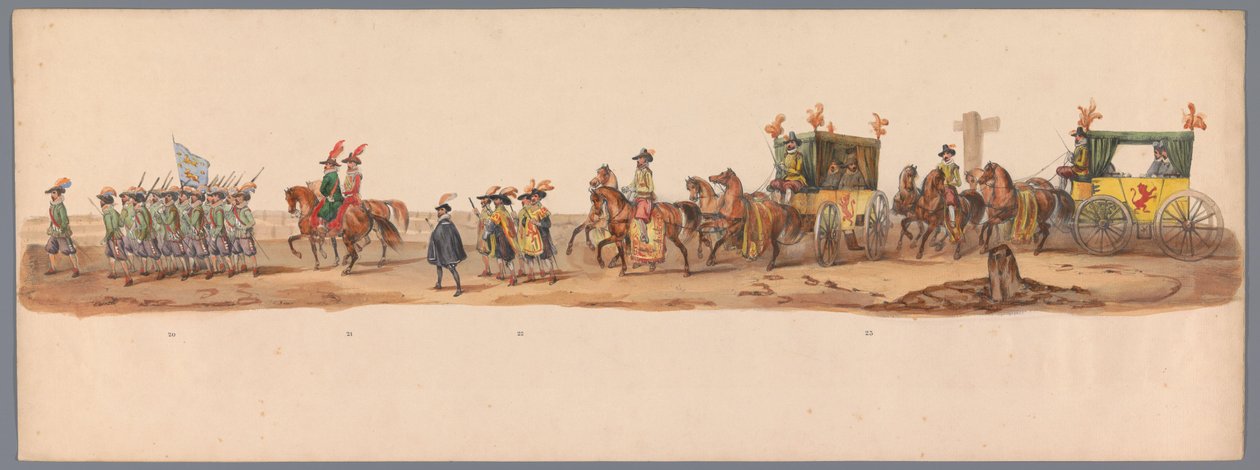 Historisk prosesjon ved det andre hundreårsjubileet for Utrechtse Hogeschool, 1836 (plate 6) Optogt des Nederlandschen Legers til Ostende, den 3. juli 1600, dagen etter seieren ved Nieuwpoort; i henhold til den kostymede forestillingen gitt av HH Student av Victor Adam