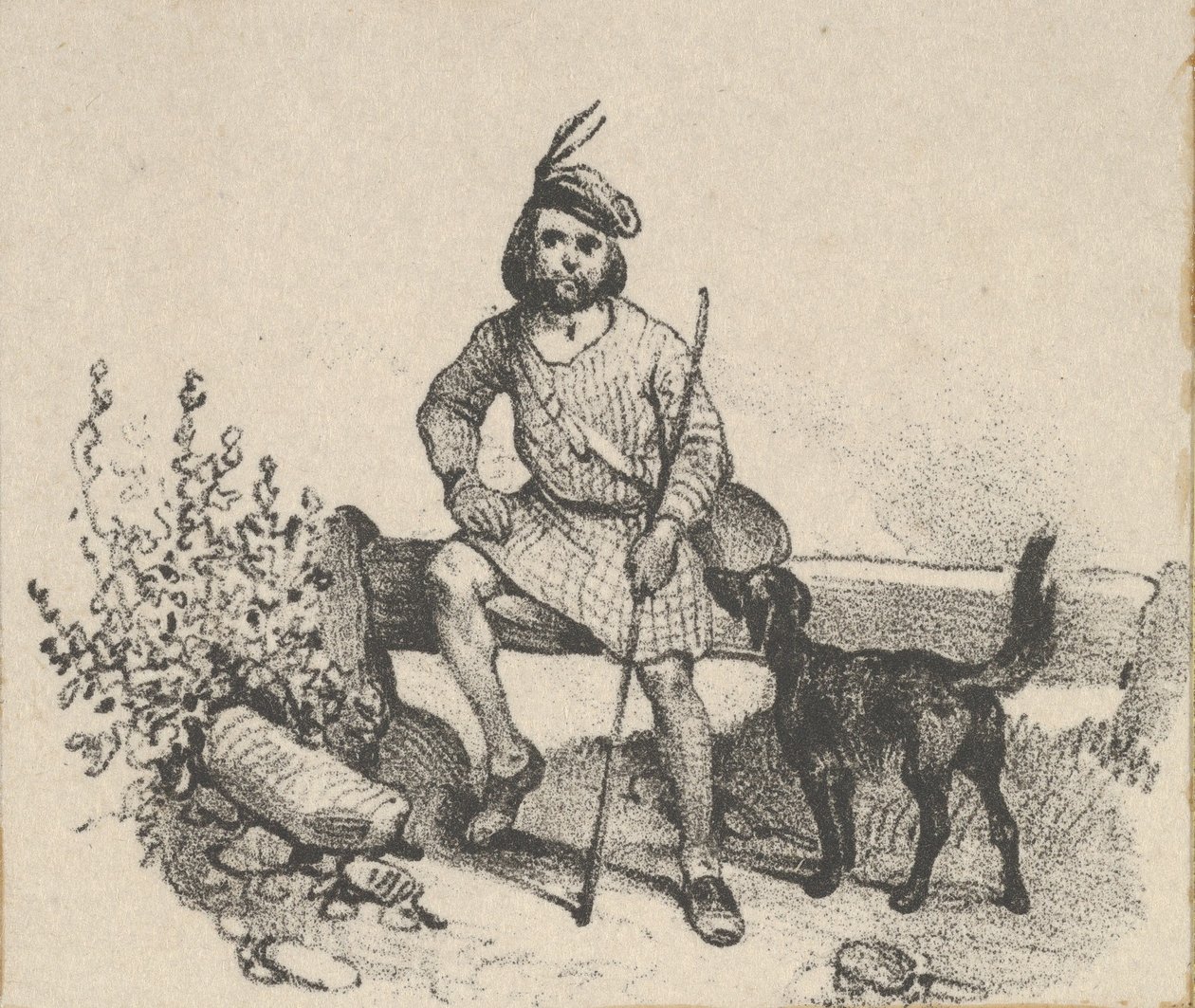 Mann som sitter med en hund, midten av 1800-tallet. av Victor Adam