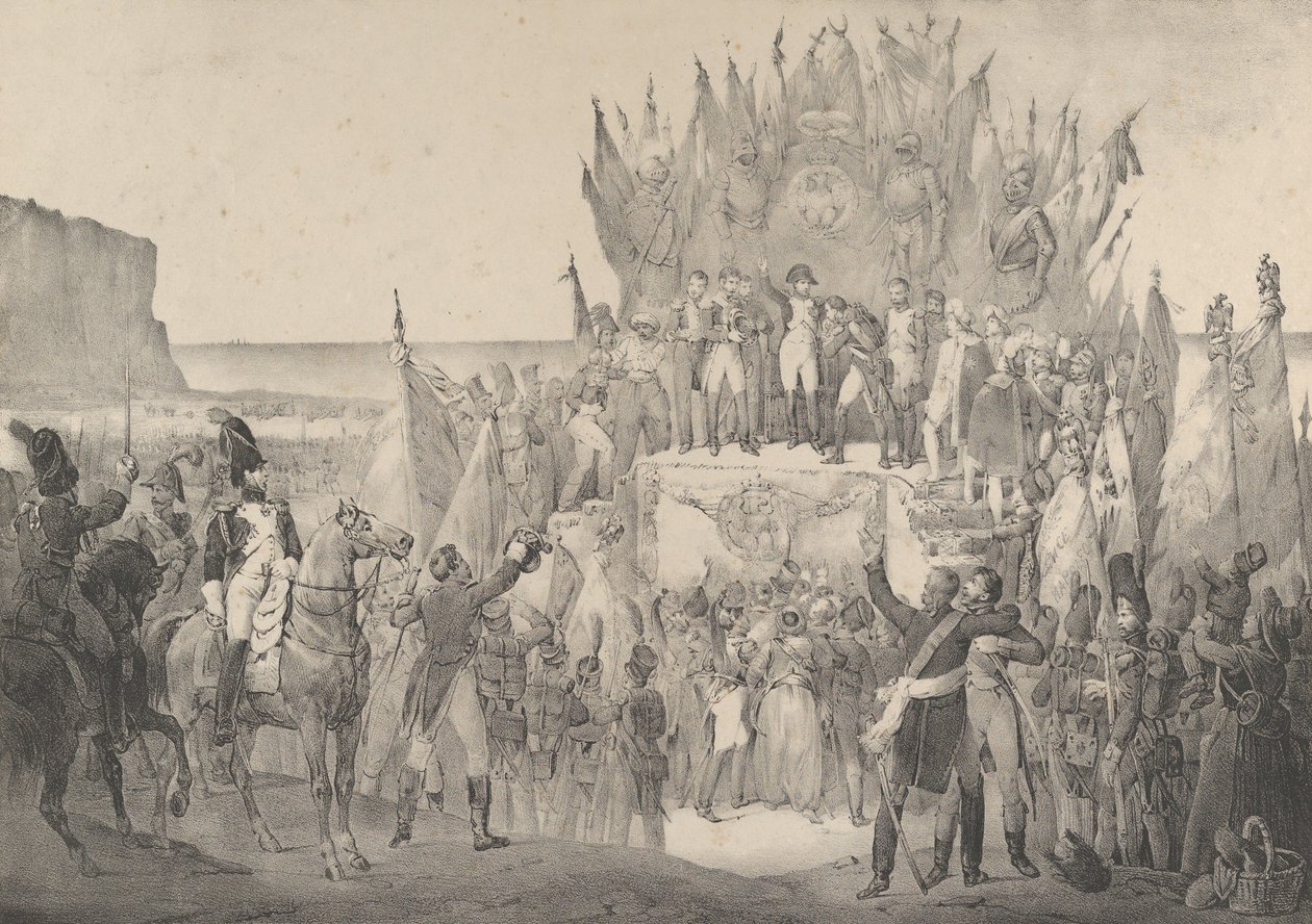 Militærfestival i Boulogne med Napoleon som distribuerer stjerner fra Legion of Ho..., 1800-tallet. av Victor Adam