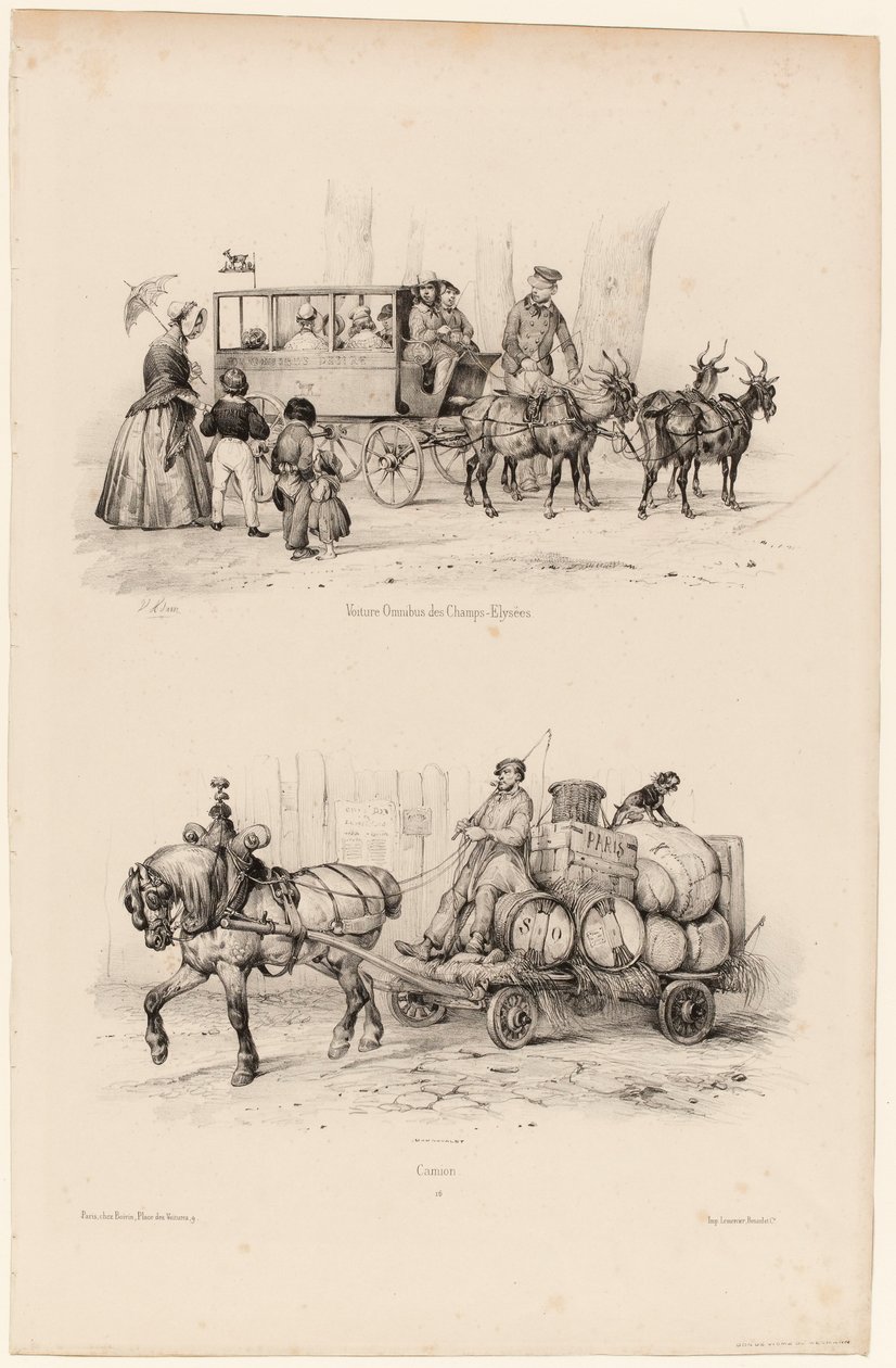 Omnibus-buss på Champs-Elysées, ca. 1841-44 (trykk) av Victor Adam