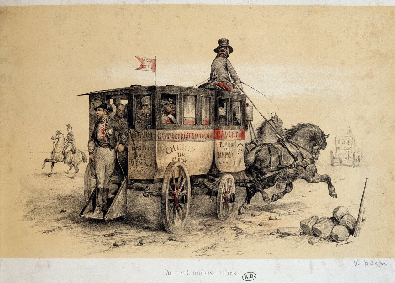 Paris omnibus car - Litografi av Adam, ca. 1840 av Victor Adam