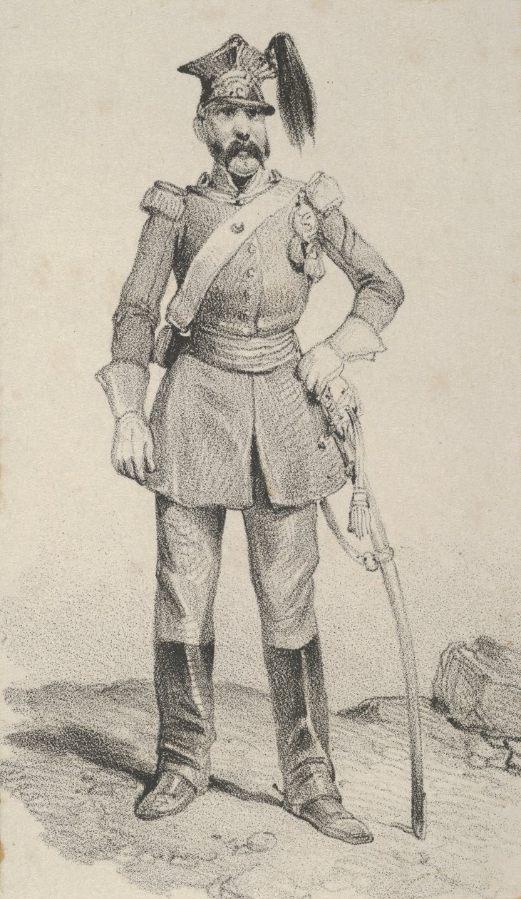 Stående soldat med hånden på roret til sverdet, midten av 1800-tallet. av Victor Adam