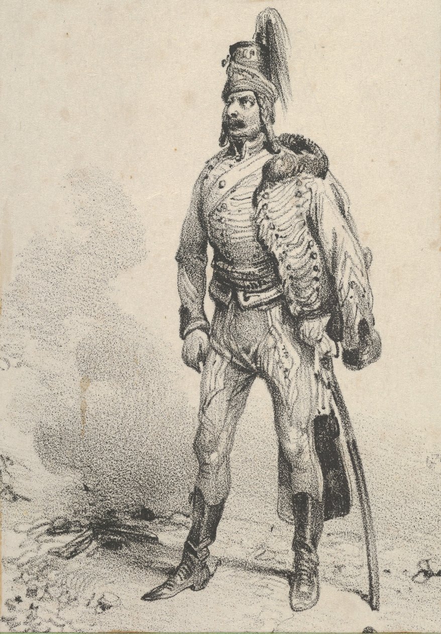 Stående soldat med jakken på den ene skulderen, midten av 1800-tallet. av Victor Adam