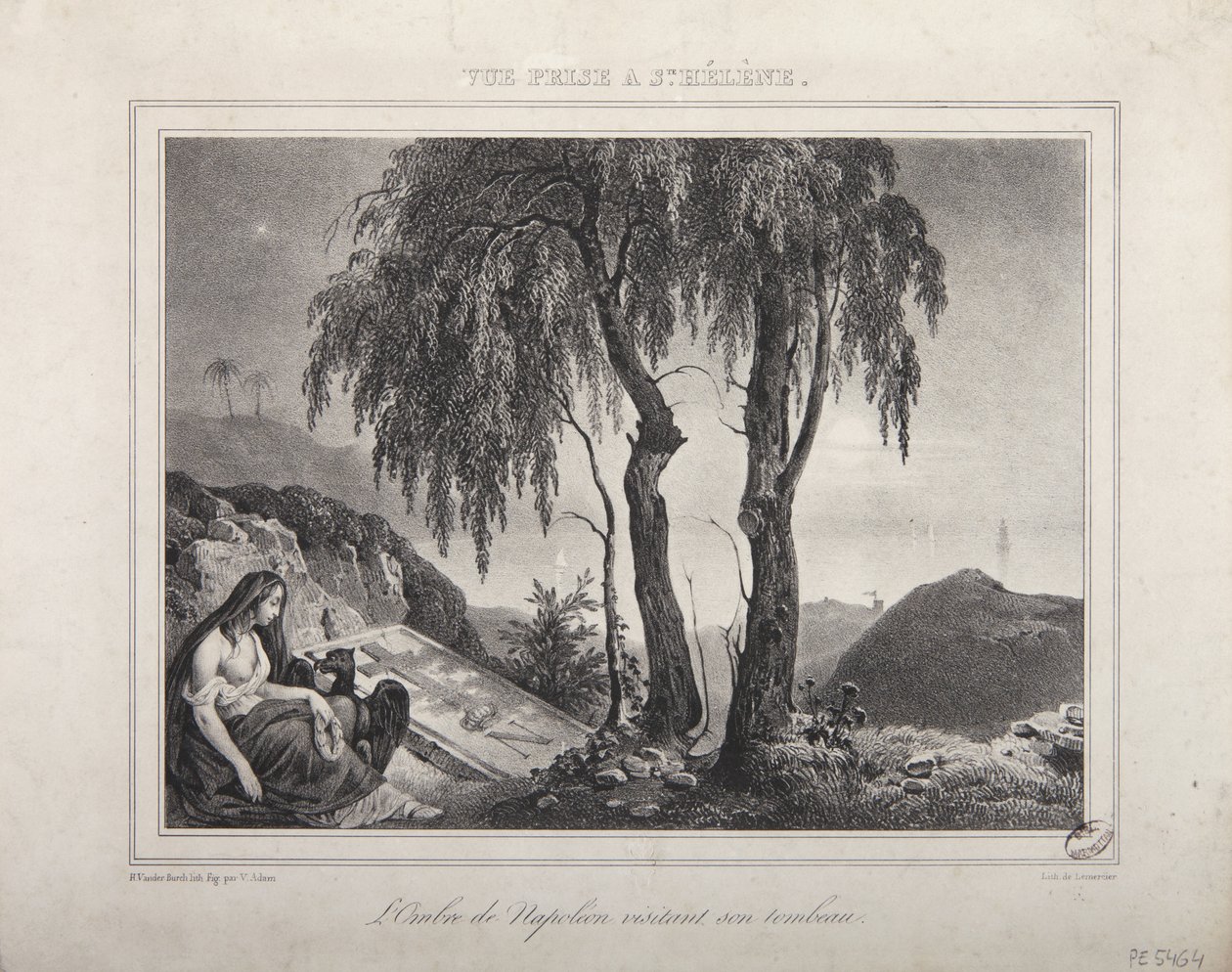 Skyggen av Napoleon som besøker graven hans, utsikt over Saint Helena av Victor Adam