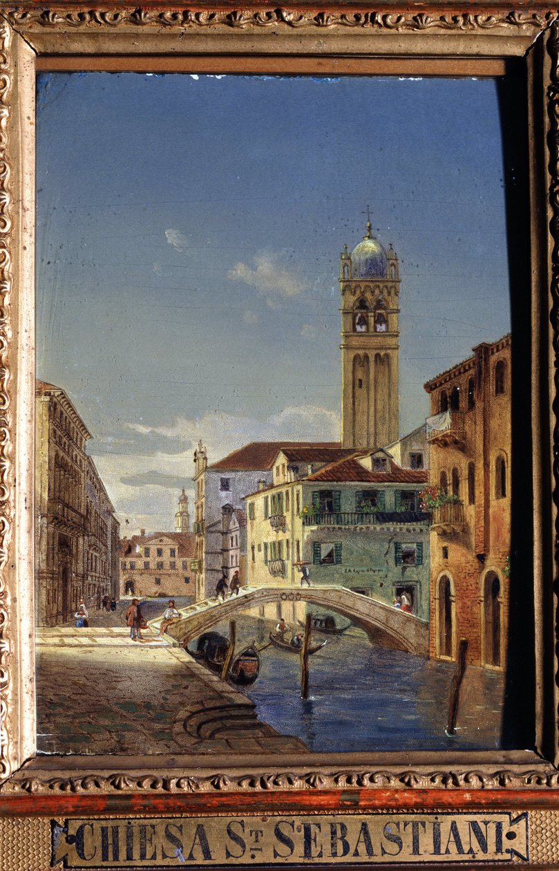 ""Vue de Venise : l'eglise Saint Sebastien"" (Utsikt over Venezia. San Sebastiano-kirken) Maleri av Jean-Victor (Jean Victor) Vincent Adam (1801-1867) Statens kunstmuseum fra 1800-tallet, Tula, Russland av Victor Adam
