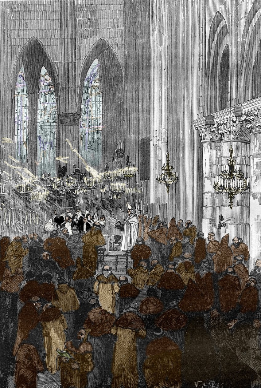 Affair of the Possessed of Loudun (Demons of Loudun) ca. 1630: Ursuline-nonnene besatt under en eksorsismesesjon i Sainte Croix-kirken i Loudun - (de besatte nonnene i kirken St Croix i Loudun under eksorcisme, etter hendelsene i av Victor Armand Poirson