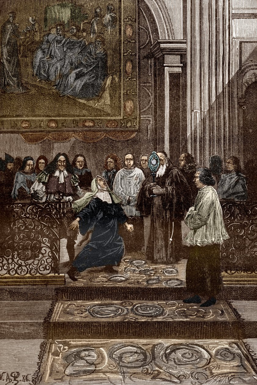 Affaire des possedes de Loudun (demoner de Loudun) rundt 1630: "Eksorcisme av den besatte overordnede overmoren til ursulineklosteret av presten i Chinon, Pierre Barre etter hendelsene i "Loudun the Possessions", illustrasjon for besatt av L av Victor Armand Poirson