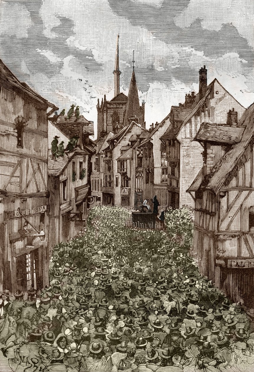 Affaire des possedes de Loudun (demoner de Loudun) ca. 1630: jakt på hekser, den franske presten Urbain Grandier (1590-1634) som angivelig inngikk en pakt med djevelen og anklager for å ha forhekset av nonner, blir brent på slakteren - ( Urbain Grandier, f av Victor Armand Poirson