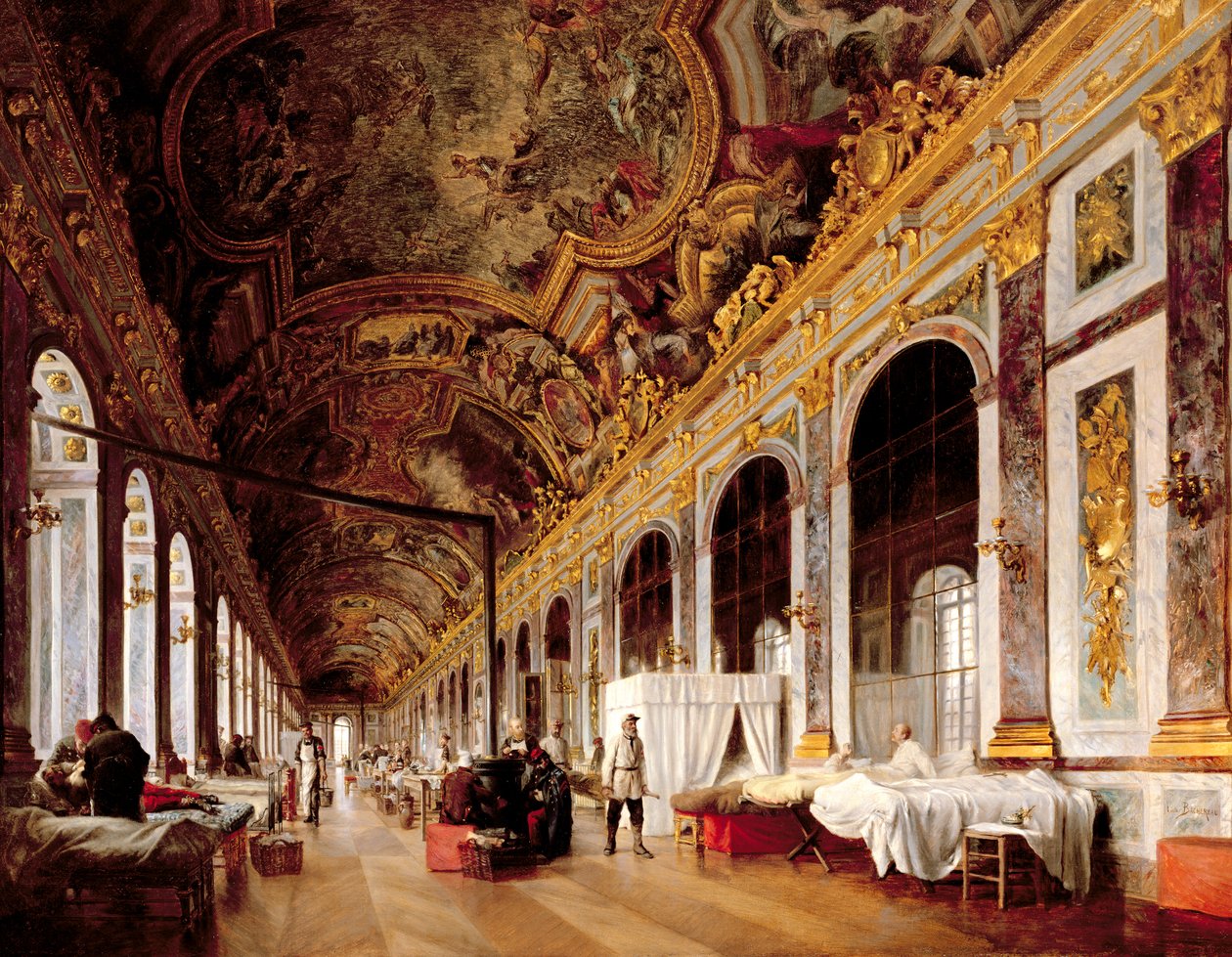 Speilsalen i Versailles ble brukt som militærsykehus for å behandle sårede prøyssere i 1871 av Victor Buchereau
