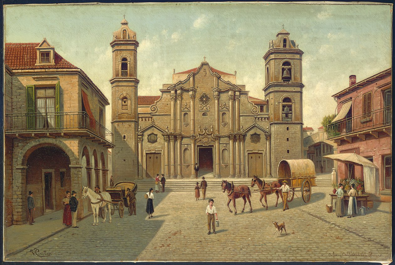 Havanna katedral, Cuba (olje på lerret) av Victor Carabain