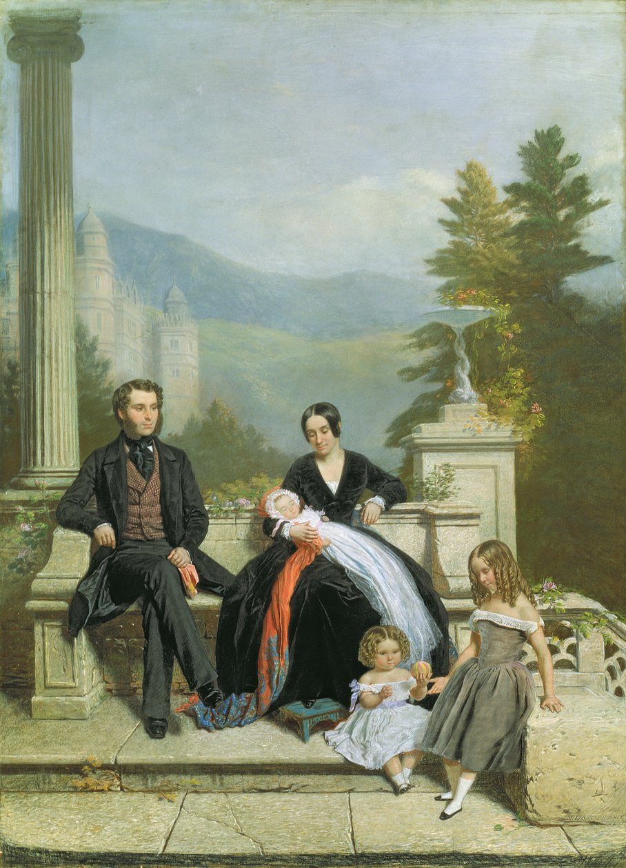 Henry Granville Fitzalan Howard med Minna Lyons og hans tre eldste barn, 1845 av Victor Dartiguenave