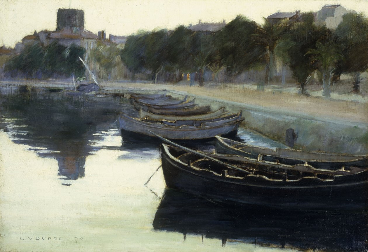 Båter ved fortøyningene deres, 1876 av Leon Victor Dupre