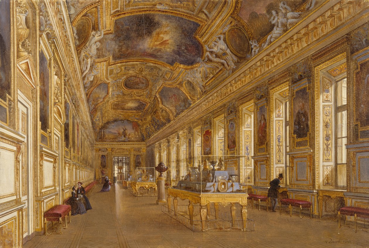Utsikt over det store galleriet til Apollon ved Musee du Louvre (olje på lerret) av Victor Duval