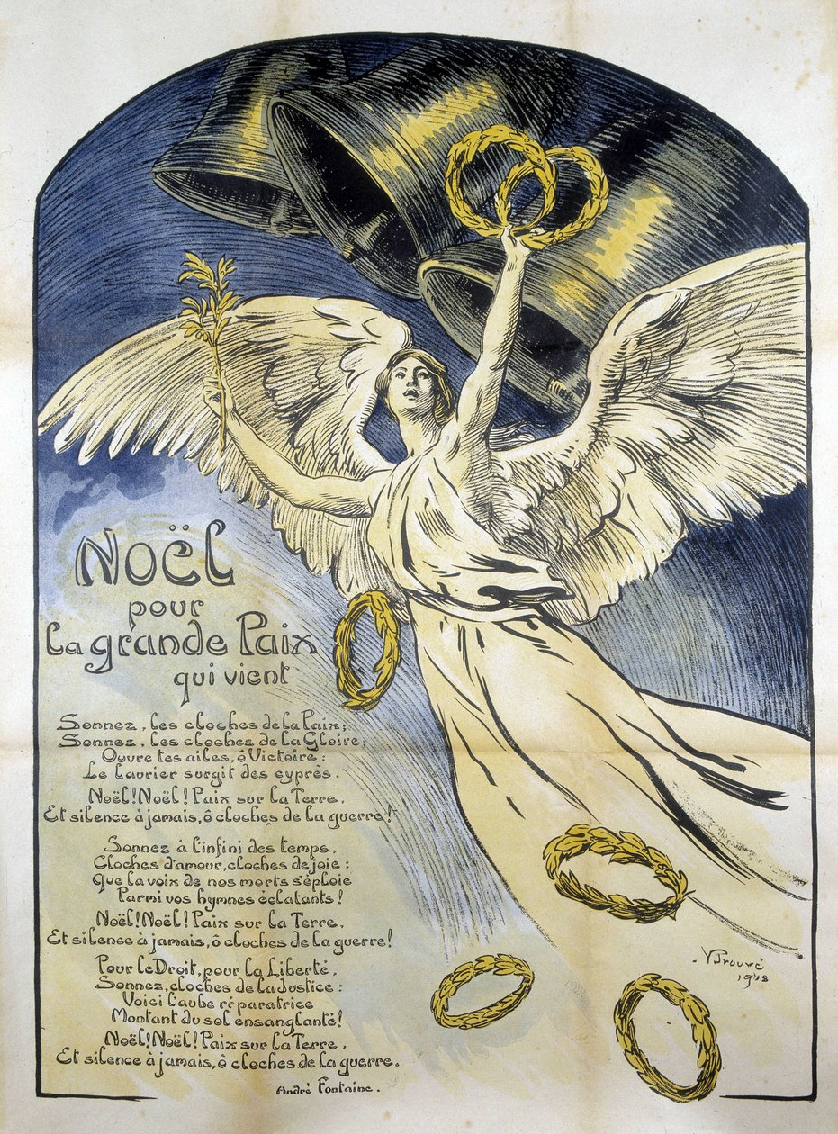 Allegorisk fredsfigur - Dikt "" Jul for den store freden som kommer "" av André Fontaine, ill. av V. Prouvé av Victor Emile Prouve