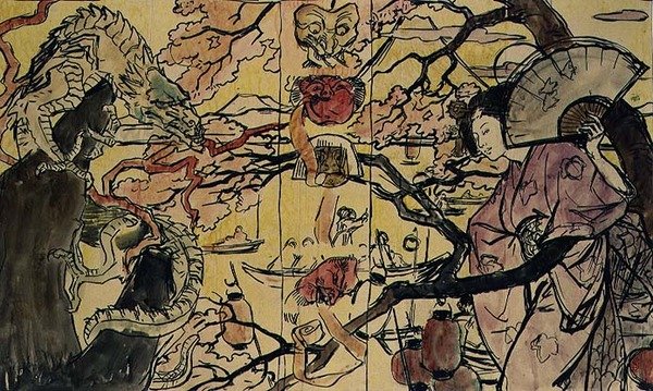 Skisse for innbinding av en bok om japansk kunst (akvarell på papir) av Victor Emile Prouve