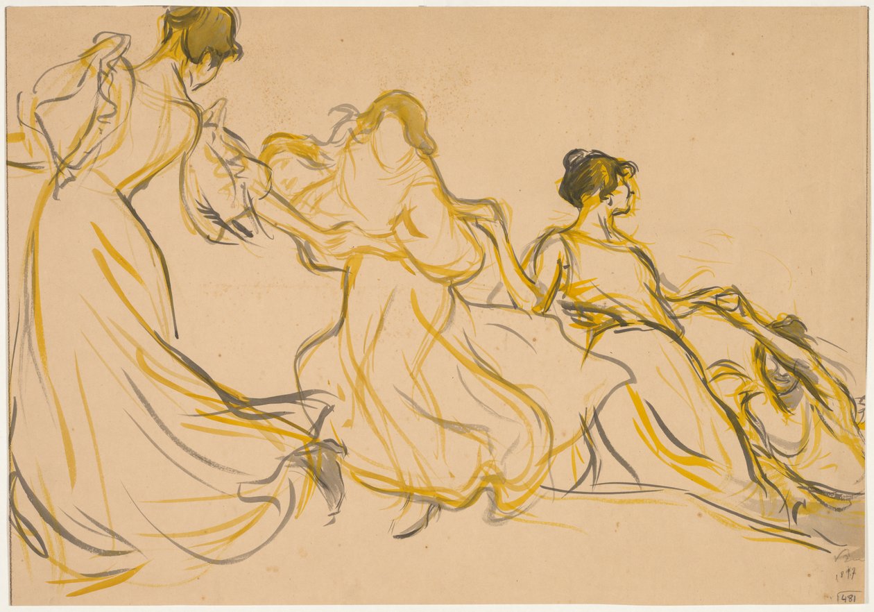 Studie for dekorasjonen for Salle des Fêtes for rådhuset i det 11. arrondissementet i Paris, 1897. av Victor Emile Prouve