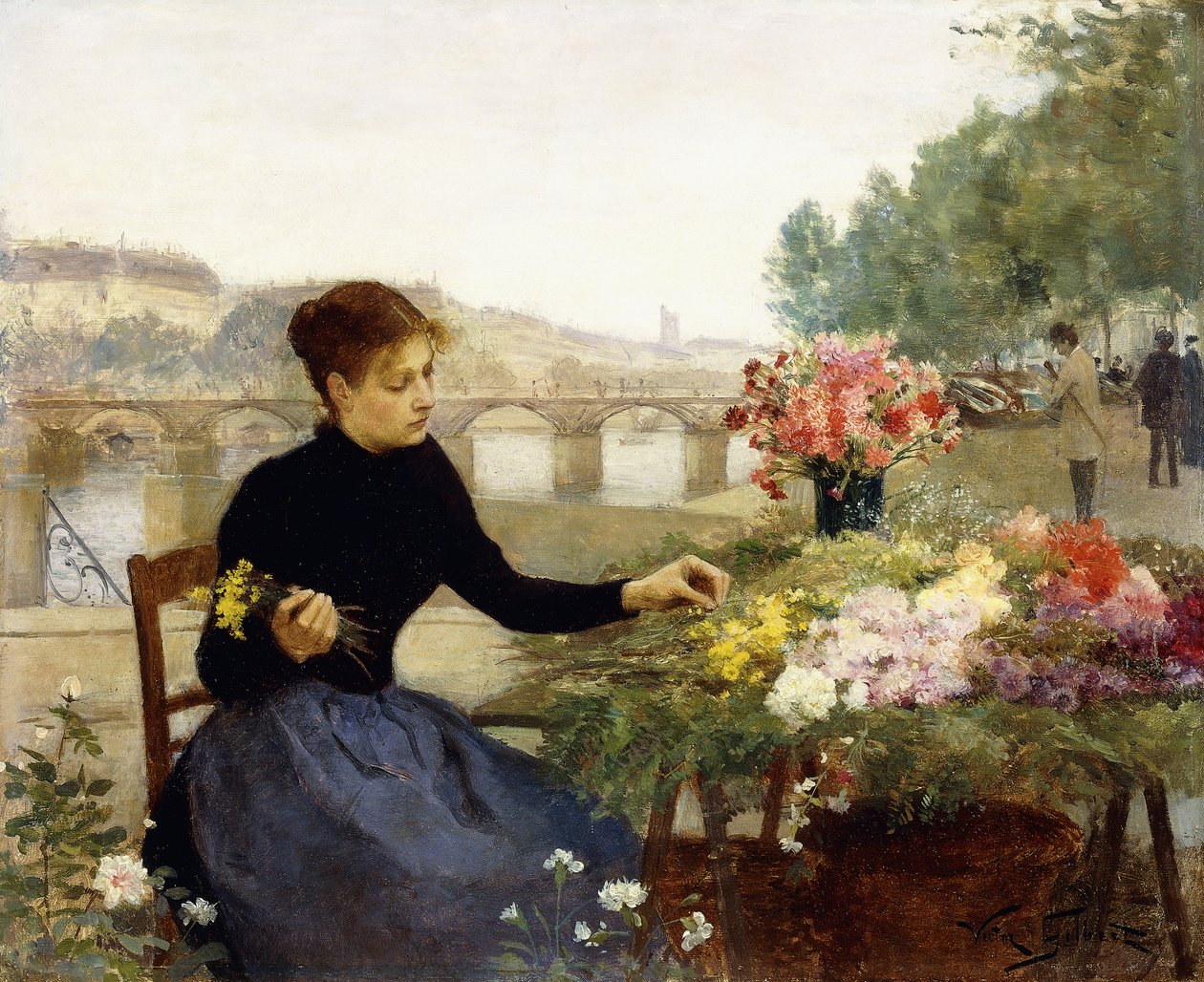 Et parisisk blomstermarked, av Victor Gabriel Gilbert
