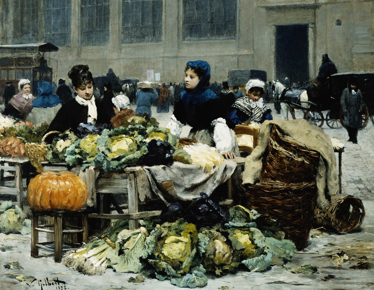 En grønnsakstativ, i Les Halles Centrales, Paris, 1878 av Victor Gabriel Gilbert