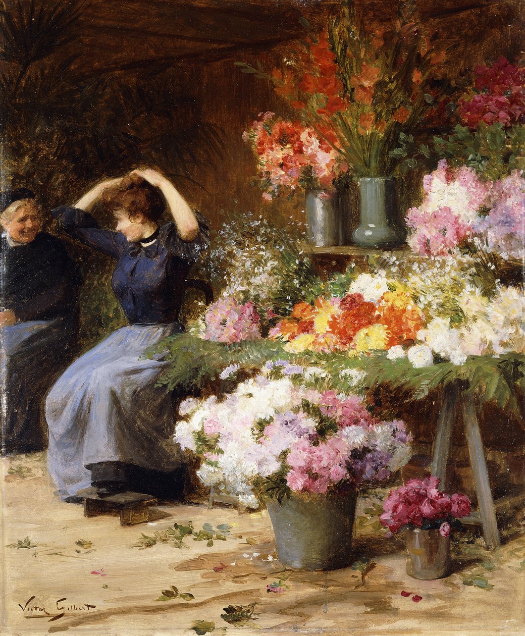 Flower Power; blomsterselger, av Victor Gabriel Gilbert
