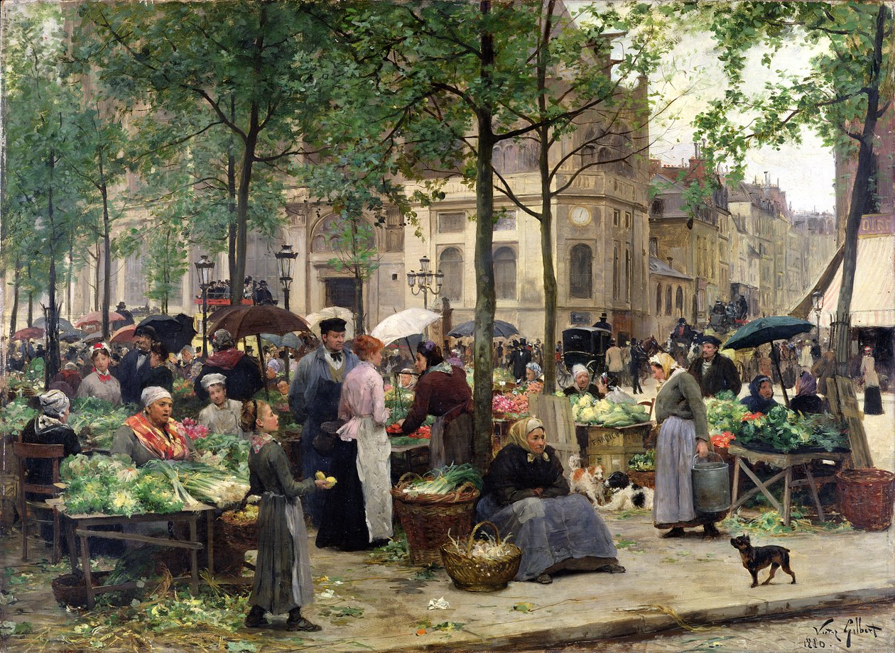 Torget foran Les Halles, 1880 av Victor Gabriel Gilbert