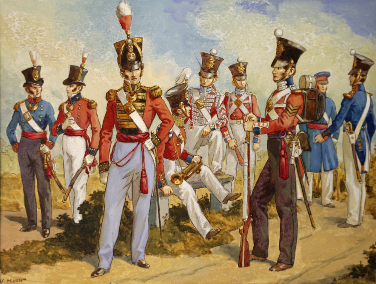 Royal Marines Uniforms 1815-1850, ca. 1924 (wc på papir) av Victor Huen
