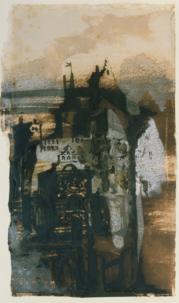 Et renessanseslott (indisk blekk, gouache og sepia på papir) av Victor Hugo