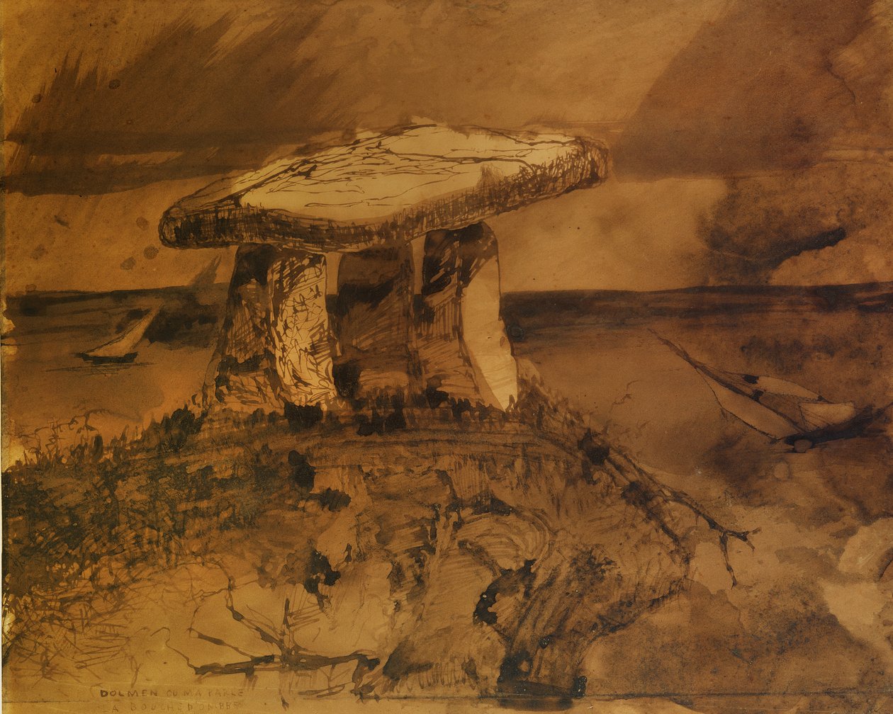 Dolmen der den skyggefulle munnen snakker til meg (penn og blekk og vask på papir) av Victor Hugo