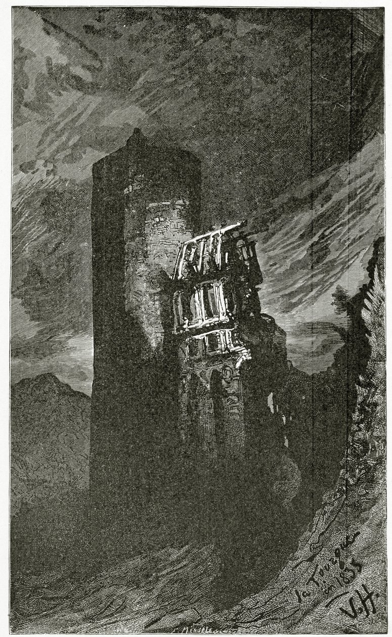 La Tourgue - illustrasjon fra Quatre Vingt Treize, 1800-tallet (bw gravering) av Victor Hugo