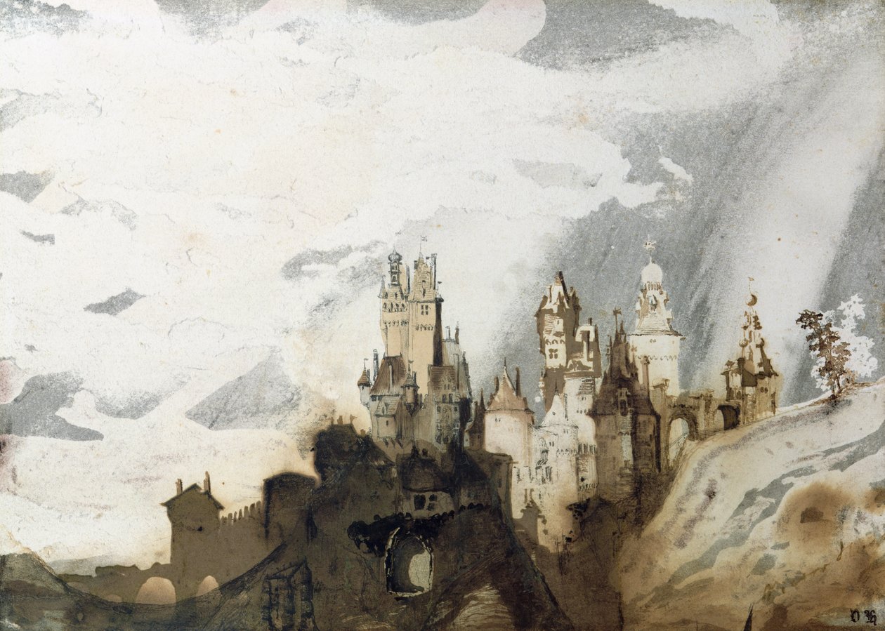 Le Gai Chateau (penn og blekk, vask og wc på papir) av Victor Hugo