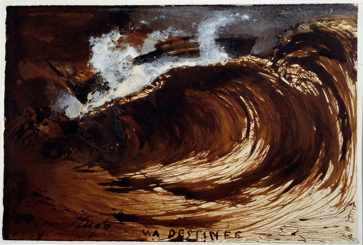 Min skjebne. Representasjon av en bølge midt i havet. Tegning av Victor Hugo (1802-1885) av Victor Hugo
