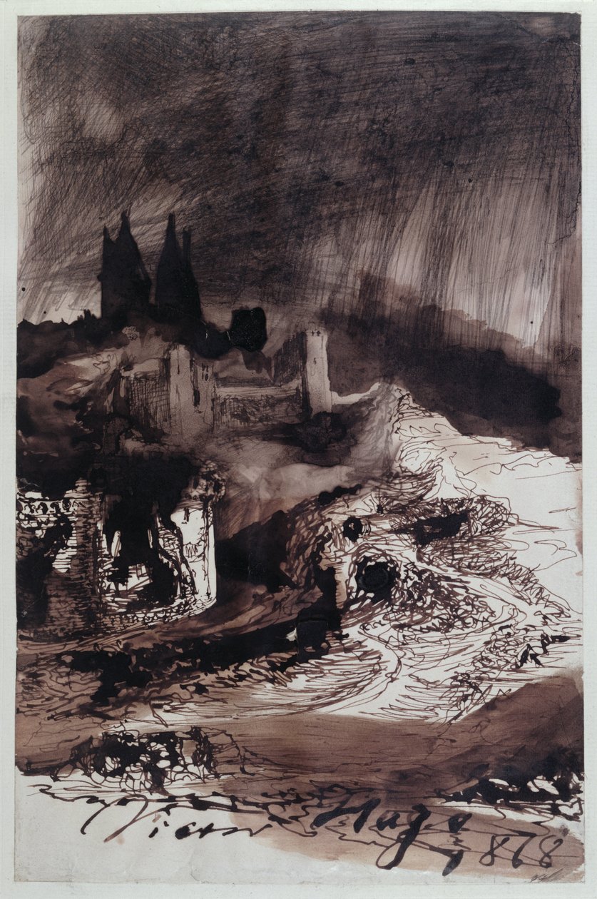 The Castle, 1878 (penn og blekk og vask på papir) av Victor Hugo