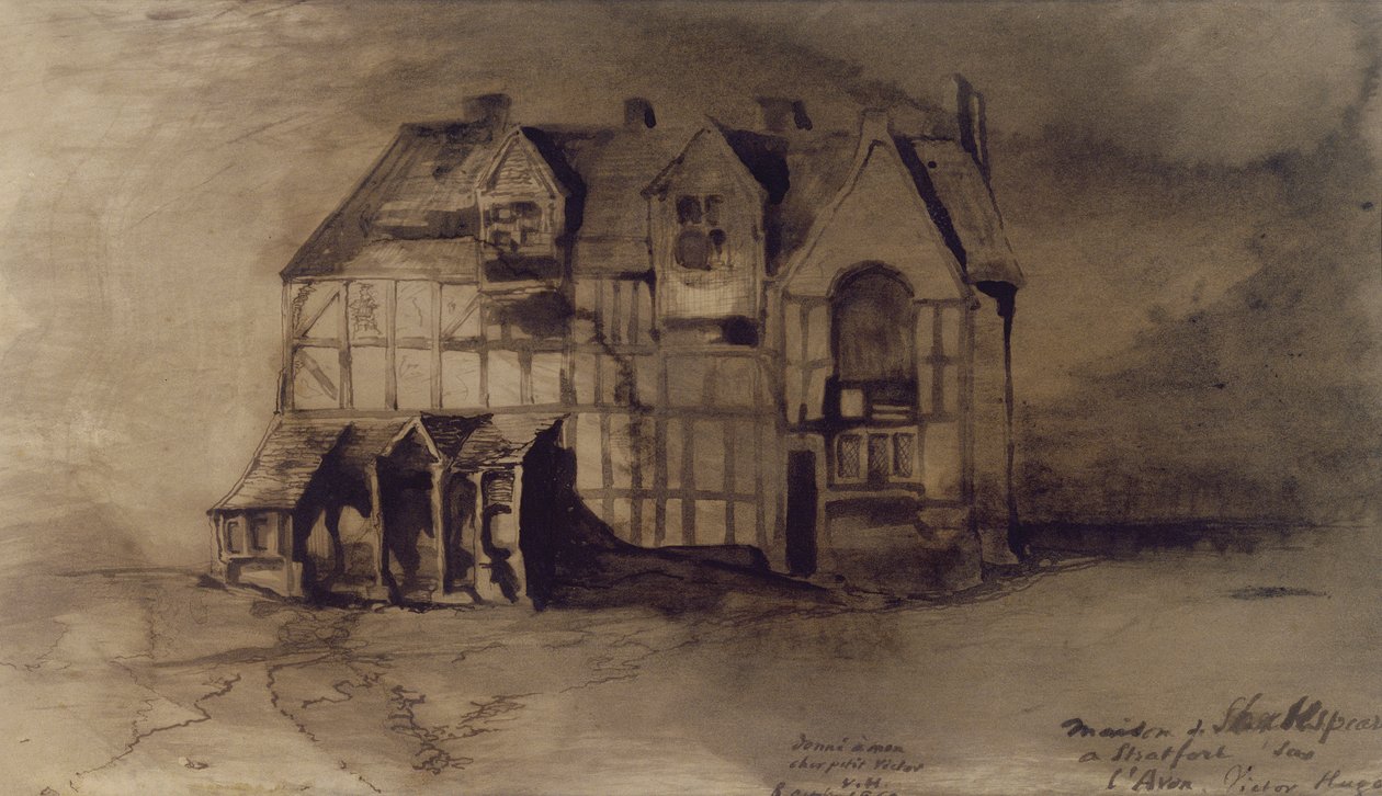 The House of William Shakespeare (1564-1616) i Stratford-upon-Avon (penn og blekk og vask på papir) av Victor Hugo