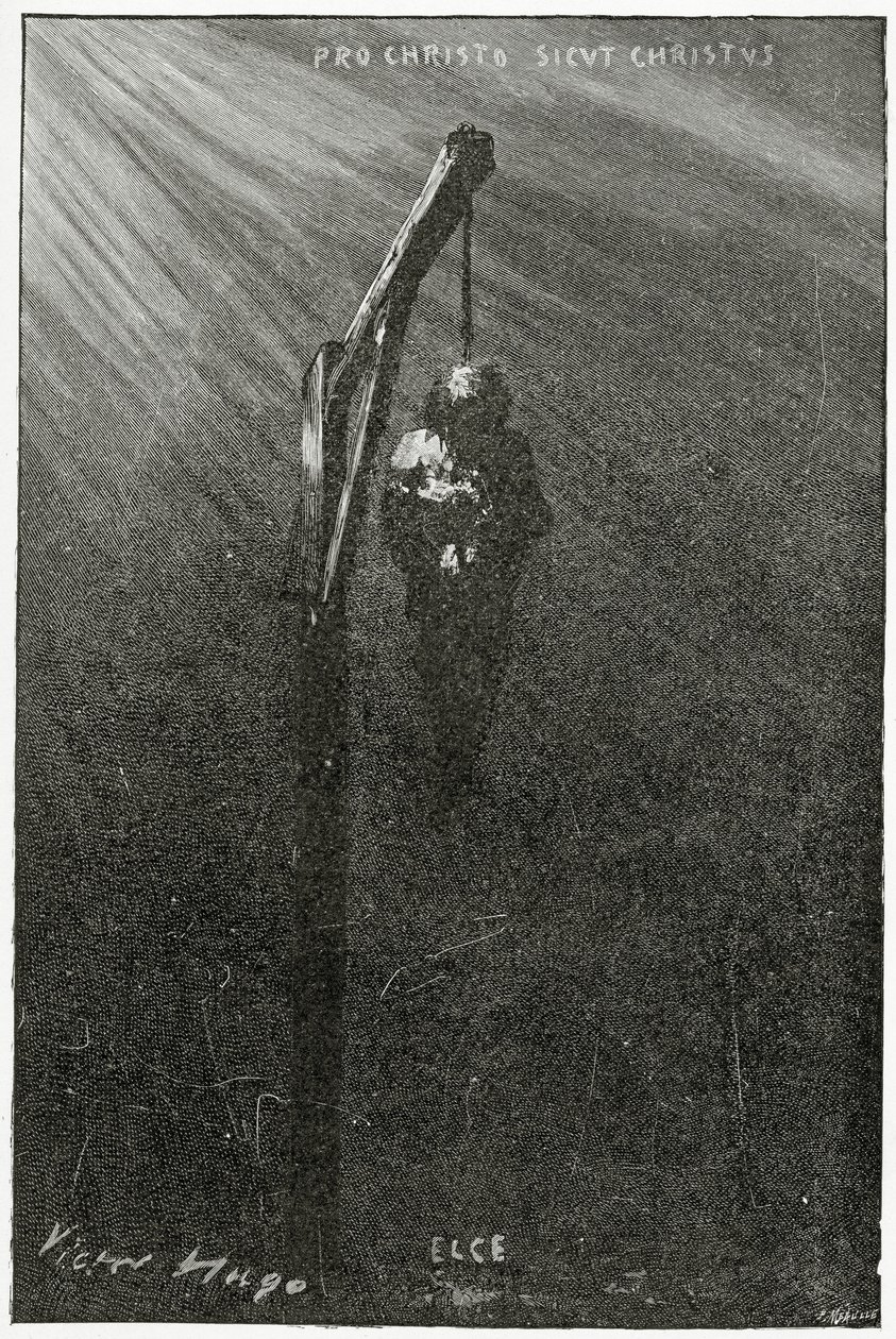 The henging av John Brown, 1800-tallet (bw gravering) av Victor Hugo