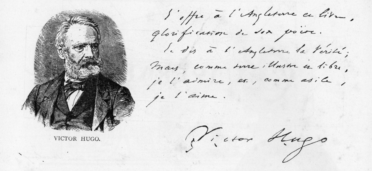 Victor Hugos dedikasjon til England av sin bok om Shakespeare, ca. 1864 av Victor Hugo
