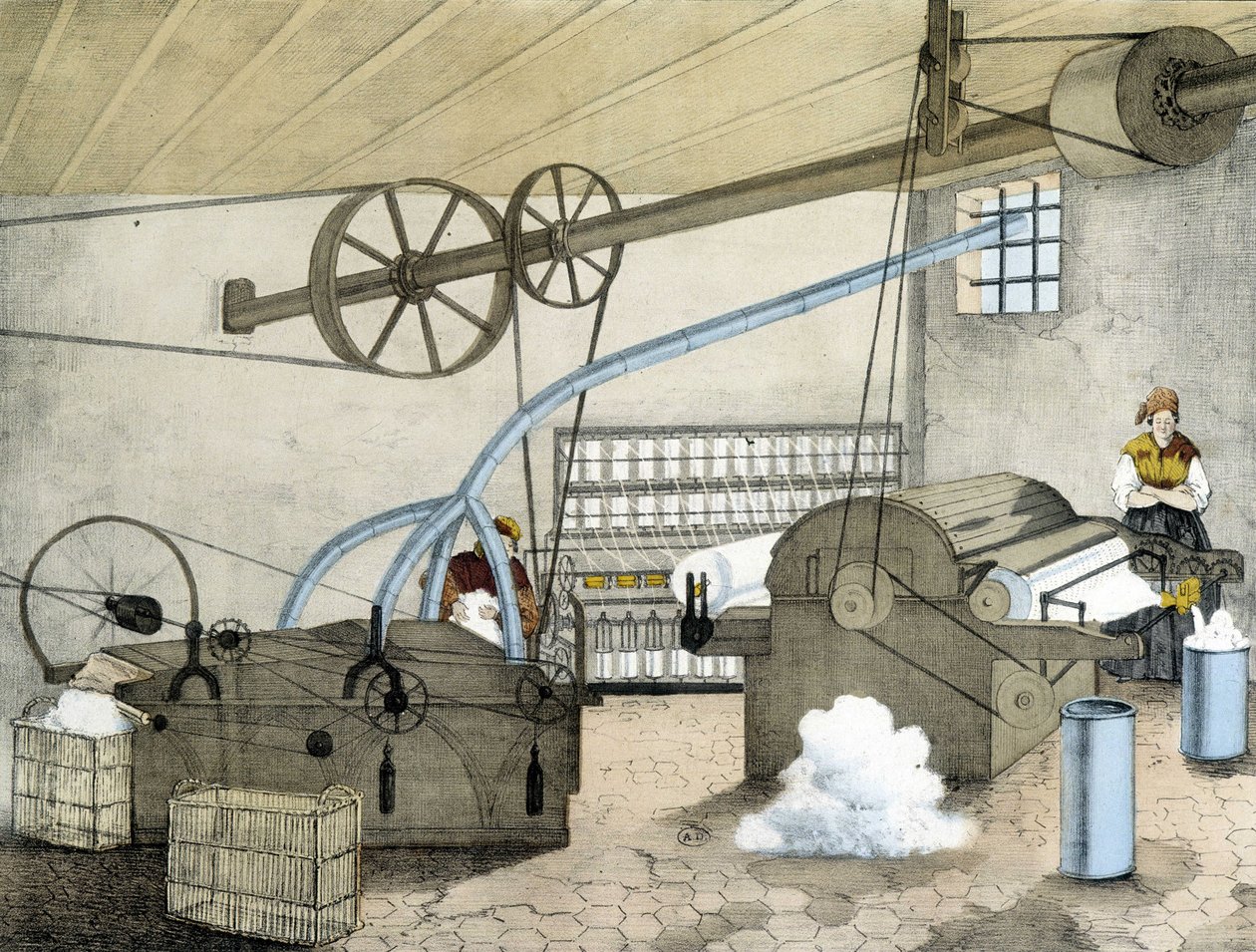 Mekanisk spinning - litho av Janson. 1800-tallet. av Victor Janson