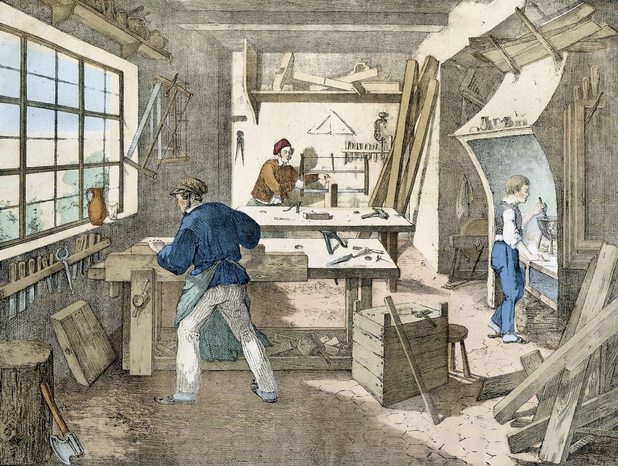 Snekkeren, litho av Janson. 1800-tallet. av Victor Janson