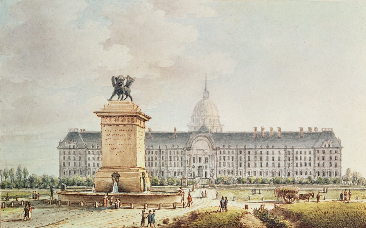 Utsikt over Hotel des Invalides (blekk og akvarell på papir) av Victor Jean Nicolle