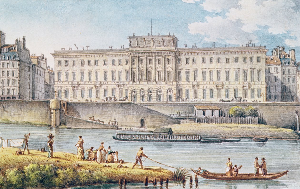 Utsikt over Hotel des Monnaies ved sammenløpet av de to grenene av Seinen av Victor Jean Nicolle