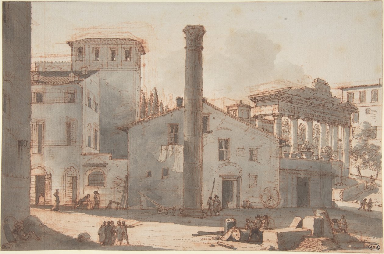 Utsikt over Forum Romanum med Fokassøylen og Saturntempelet av Victor Jean Nicolle
