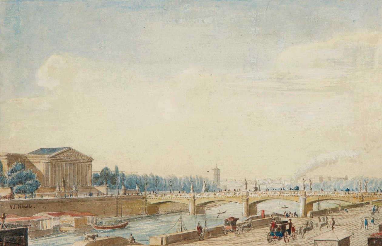Utsikt over Pont de la Concorde og Palais Bourbon i Paris av Victor Jean Nicolle