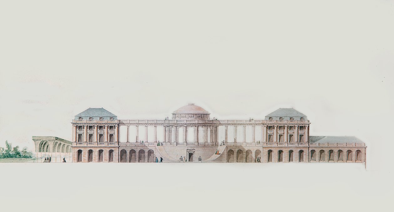 Første design for Chateau du Bouilh, Saint Andre de Cubzac, Aquitaine, ca. 1787 (penn, blekk og wc) av Victor Louis