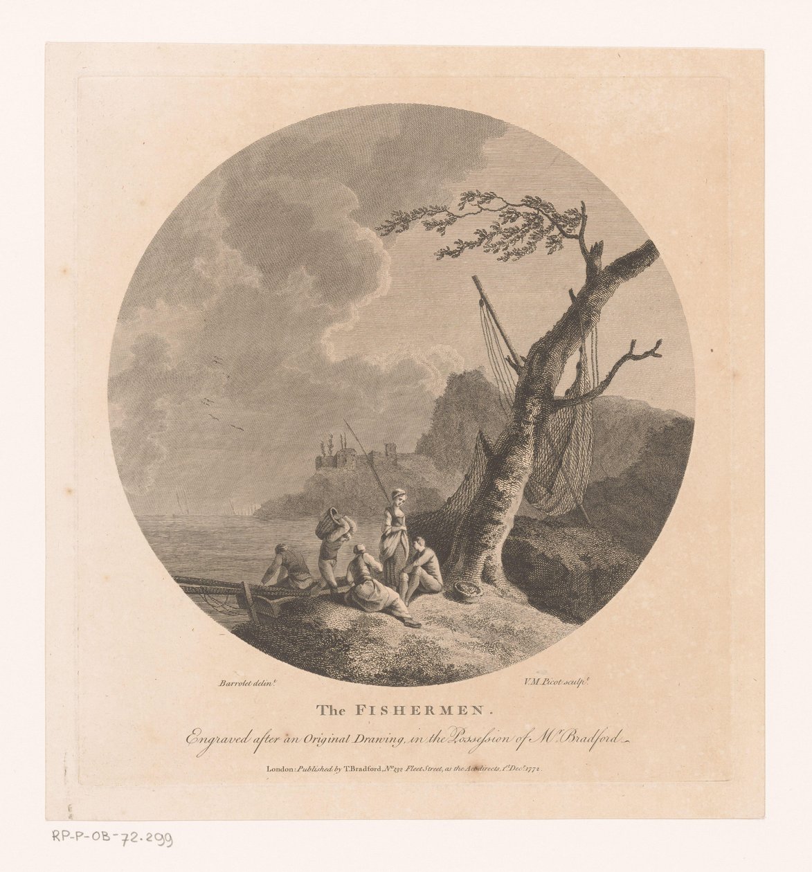 Landskap med fiskere ved et tre med fiskegarn av Victor Marie Picot