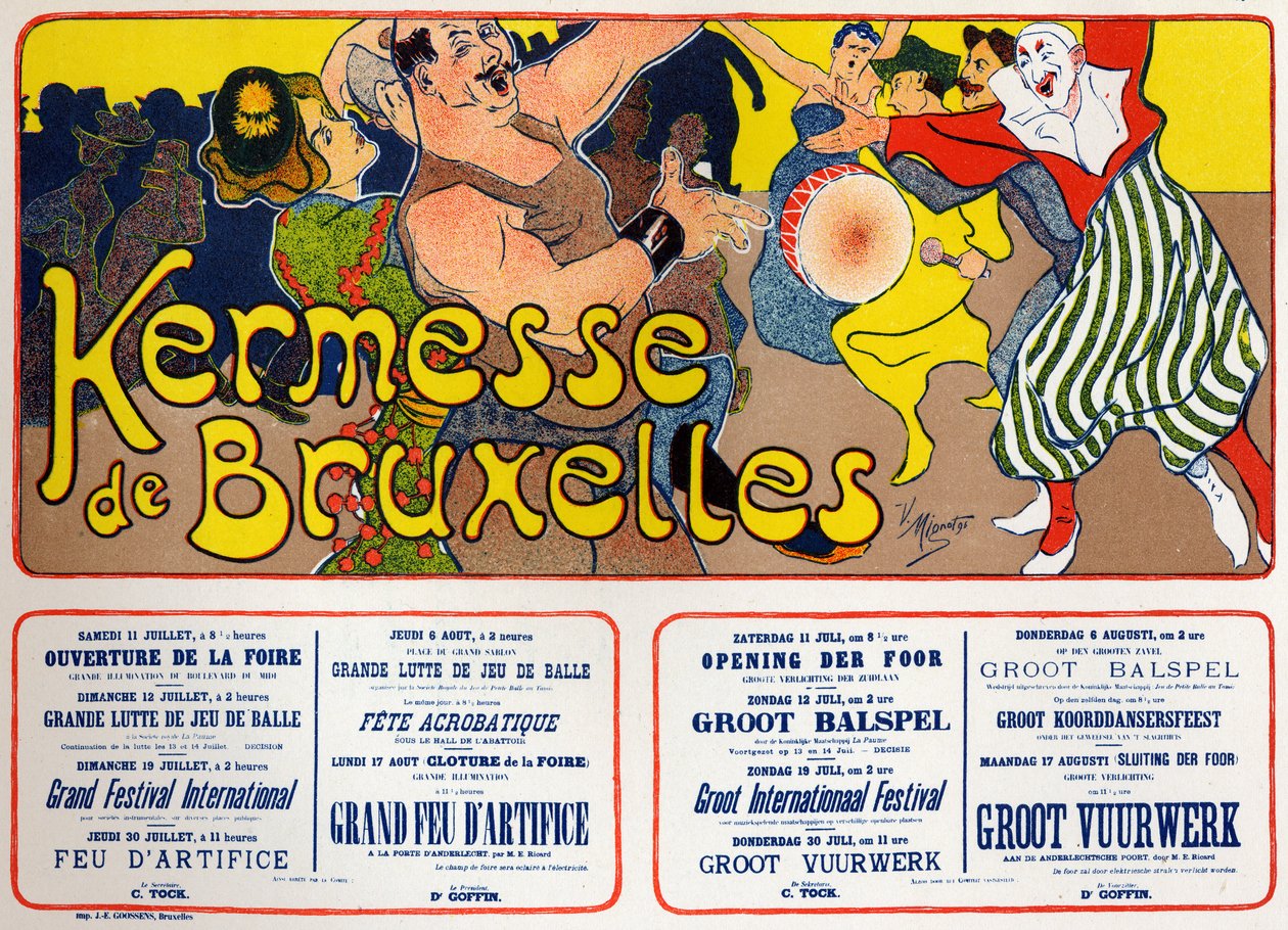 Livsstil. Brussels kermess (karneval), Belgia. Plakat av V. Mignot, Belgia, ca. 1890 (plakat) av Victor Mignot