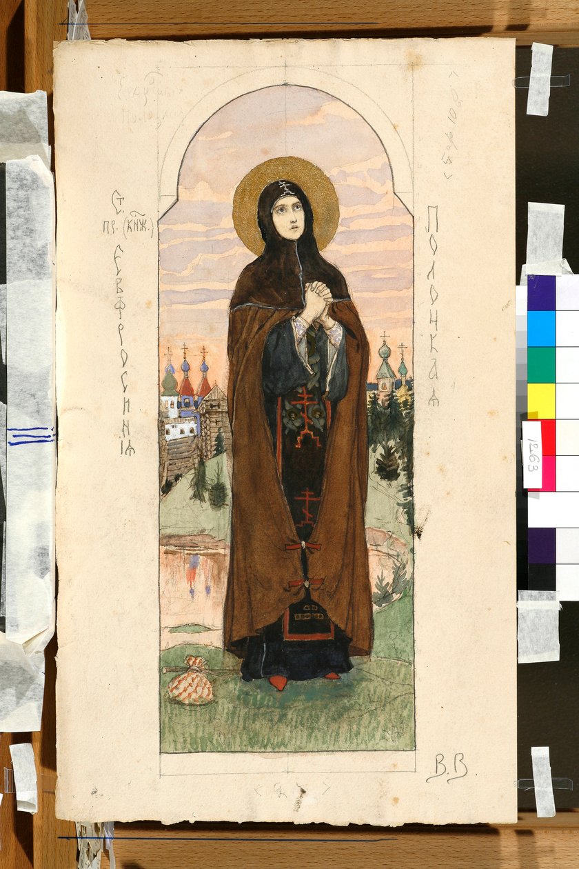 Portrett av Euphrosyne av Polotsk (Eufrasinnia, Efrasinnia) (1110-1173) (studie for en freskomaleri i St. Vladimirs katedral i kyiv) - Verk av Viktor Mikhaylovich Vasnetsov (1848-1926) av Victor Mikhailovich Vasnetsov