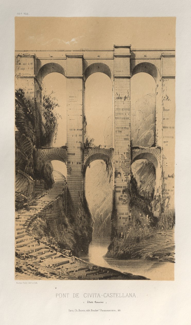 Pittoresk arkitektur eller monumenter fra det 15. århundre. Og XVI. Centuries: Slott i Frankrike fra det XV og XVI århundre: Pl. 50, Pont De Civita-Castellana (romerske stater) av Victor Petit