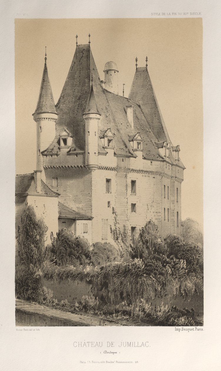 Pittoresk arkitektur eller monumenter fra det 15. århundre. Og XVI. Centuries: Chateaux of France of the XV and XVI Centuries: Pl. 51, Château De Jumillac (Dordogne) av Victor Petit