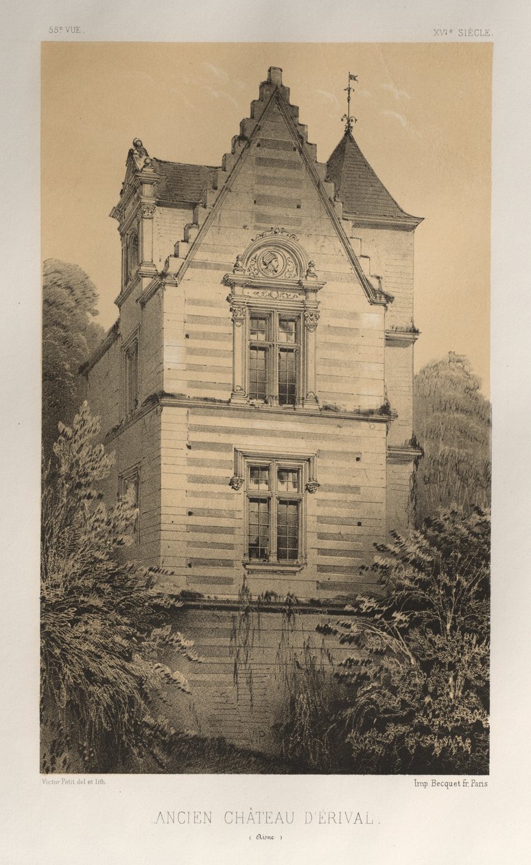 Pittoresk arkitektur eller monumenter fra det 15. århundre. Og XVI. Centuries: Castles of France of the XV and XVI Centuries: Pl. 55, Old Castle of Érival (Aisne) av Victor Petit