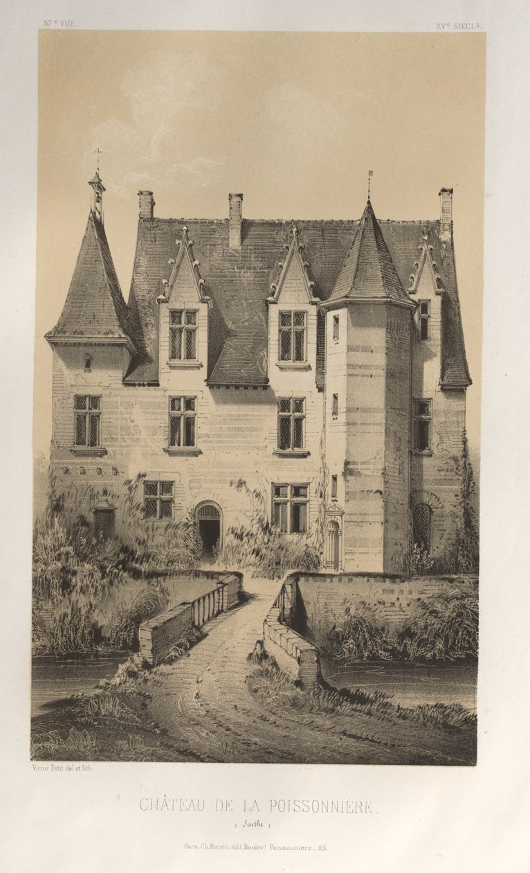Pittoresk arkitektur eller monumenter fra det 15. århundre. Og XVI. Centuries: Slott i Frankrike fra det XV og XVI århundre: Pl. 57, Château De La Poissonnière (Sarthe) av Victor Petit
